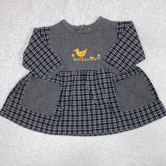 Vintage old navy black plaid embroidered duck dress 3/6m - Picture 1 of 6